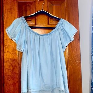 Cute off the shoulder top with elastic neck hole